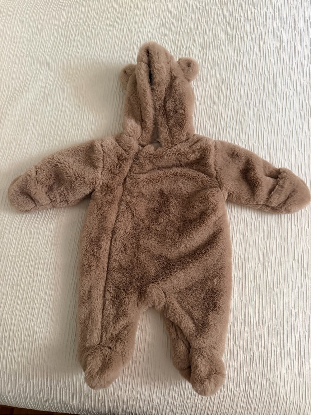 Cozy Brown Fuzzy Baby Bunting with Hood and Ears - 0-3 months